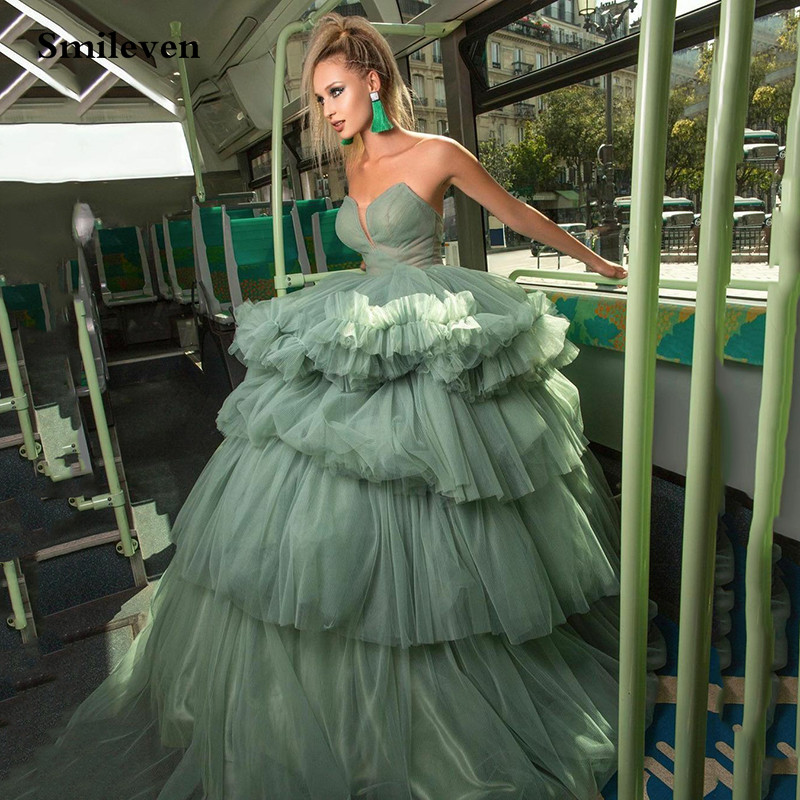 Smileven Green Princess Prom   Tulle Tiered..